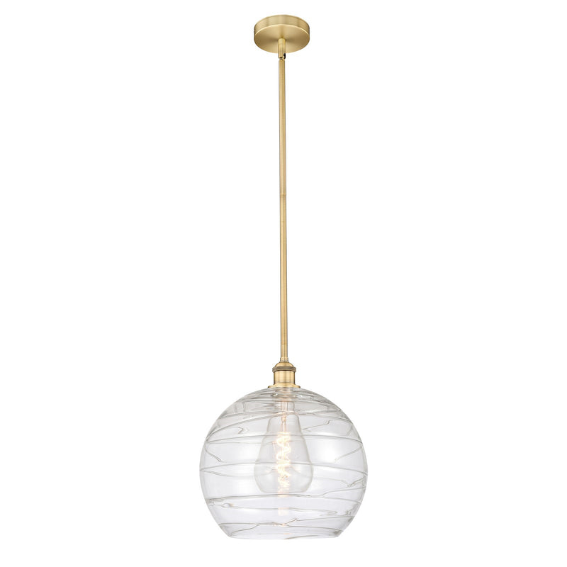 Innovations Athens Deco Swirl 14in 1-Light Mini Pendant | Industrial Brushed Brass Steel and Clear Deco Swirl Glass | Kitchen | Model 616-1S-BB-G1213-14CL