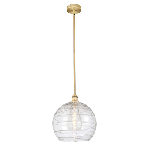 Innovations Athens Deco Swirl 14in 1-Light Mini Pendant | Industrial Brushed Brass Steel and Clear Deco Swirl Glass | Kitchen | Model 616-1S-BB-G1213-14CL
