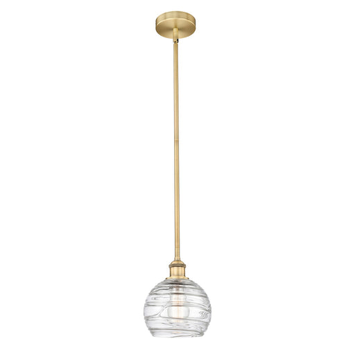 Innovations Athens Deco Swirl 8in 1-Light Mini Pendant | Industrial Brushed Brass Steel and Clear Deco Swirl Glass | Kitchen | Model 616-1S-BB-G1213-8CL