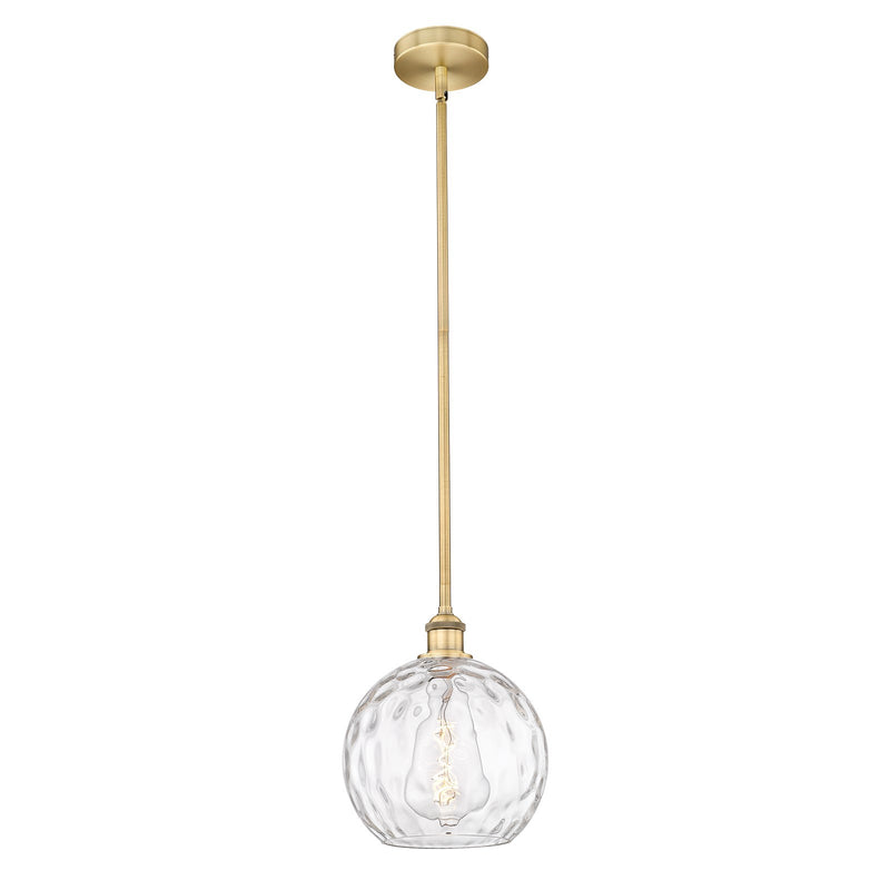 Innovations Athens Water Glass 10in 1-Light Mini Pendant | Industrial Brushed Brass and Clear Water Glass | Kitchen Island | Model 616-1S-BB-G1215-10-LED