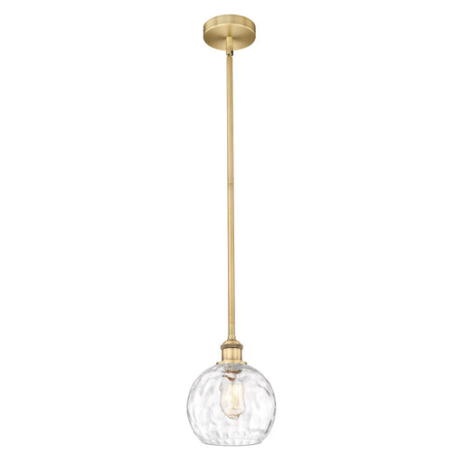 Innovations Athens Water Glass 8in 1-Light Mini Pendant | Industrial Brushed Brass Steel and Clear Water Glass | Kitchen Island | Model 616-1S-BB-G1215-8