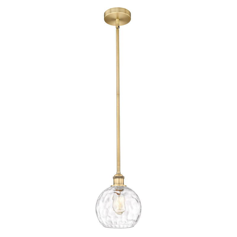 Innovations Athens Water Glass 8in 1-Light Mini Pendant | Industrial Brushed Brass Steel and Clear Water Glass | Kitchen Island | Model 616-1S-BB-G1215-8