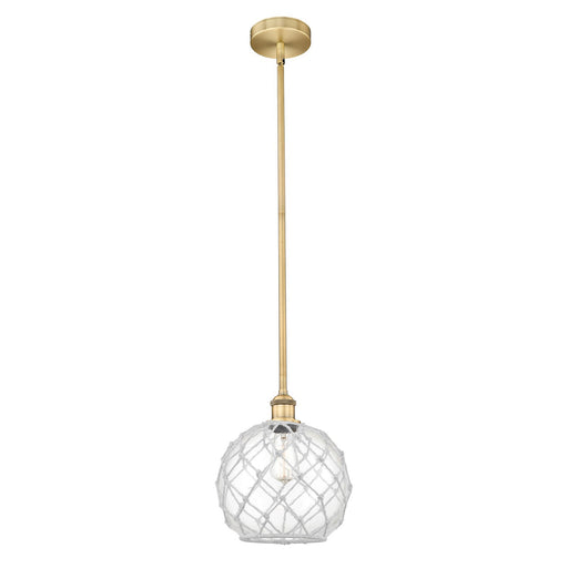 Innovations Farmhouse Rope 10in 1-Light Mini Pendant | Industrial Brushed Brass Steel and Clear Glass with White Rope | Model 616-1S-BB-G122-10RW