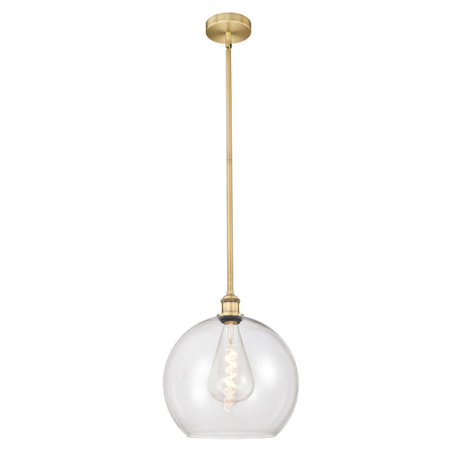 Innovations Athens 14in 1-Light Pendant | Industrial Brushed Brass Steel and Clear Glass | Kitchen Island & Dining Room | Model 616-1S-BB-G122-14-LED