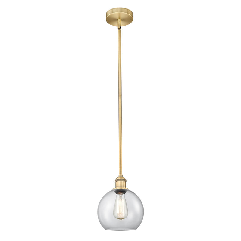 Innovations Athens 8in 1-Light Mini Pendant | Industrial Brushed Brass Steel and Clear Glass | Kitchen Island & Dining Room | 8 x | Model 616-1S-BB-G122-8