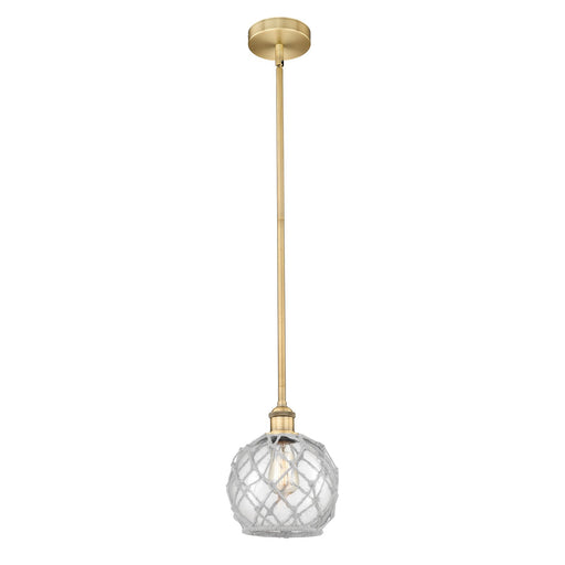 Innovations Farmhouse Rope 8in 1-Light Mini Pendant | Industrial Brushed Brass Steel and Clear Glass with White Rope | Kitchen | Model 616-1S-BB-G122-8RW