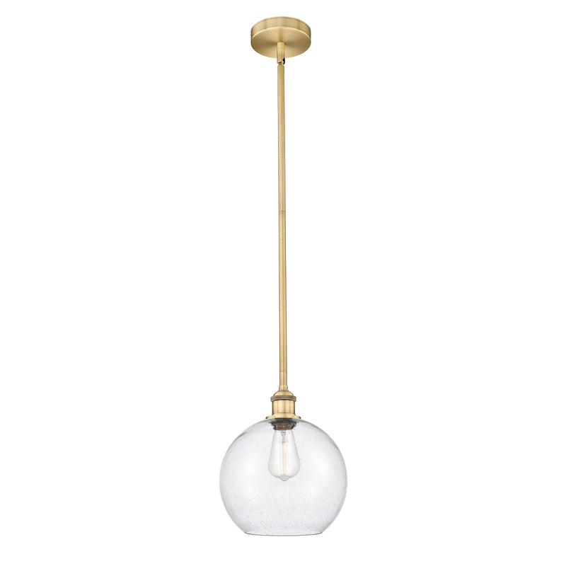 Innovations Athens 10in 1-Light Mini Pendant | Industrial Brushed Brass Steel and Seedy Glass | Kitchen Island & Dining Room | Model 616-1S-BB-G124-10