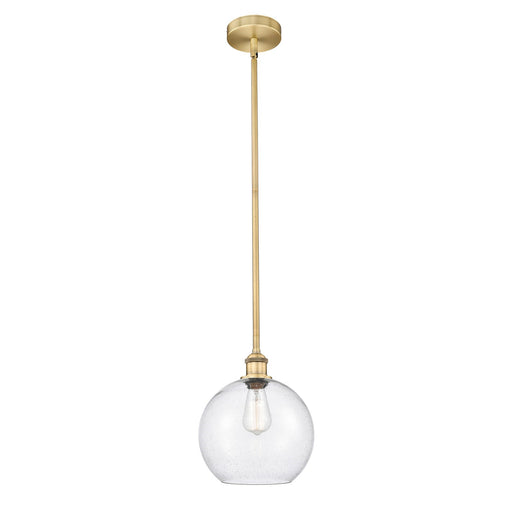 Innovations Athens 10in 1-Light Mini Pendant | Industrial Brushed Brass Steel and Seedy Glass | Kitchen Island & Dining Room | Model 616-1S-BB-G124-10