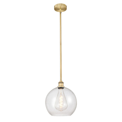 Innovations Athens 12in 1-Light Mini Pendant | Industrial Brushed Brass Steel and Seedy Glass | Kitchen Island & Dining Room | Model 616-1S-BB-G124-12