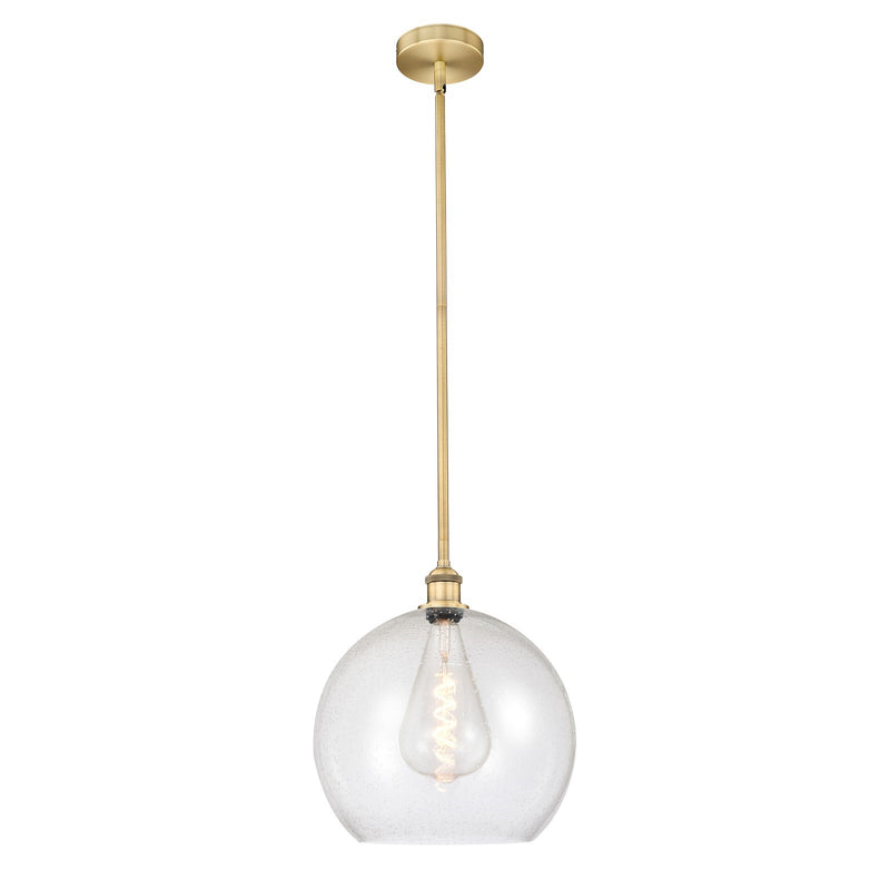 Innovations Athens 14in 1-Light Pendant | Industrial Brushed Brass Steel and Seedy Glass | Kitchen Island & Dining Room | 13.75 | Model 616-1S-BB-G124-14