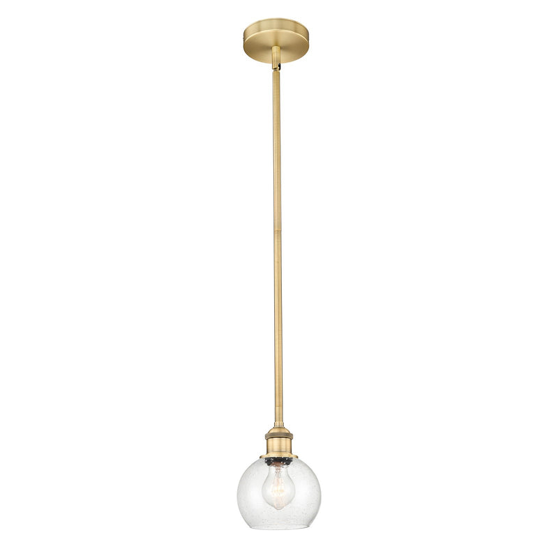 Innovations Athens 6in 1-Light Mini Pendant | Industrial Brushed Brass Steel and Seedy Glass | Kitchen Island & Dining Room | Model 616-1S-BB-G124-6