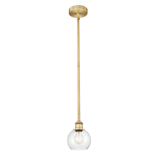 Innovations Athens 6in 1-Light Mini Pendant | Industrial Brushed Brass Steel and Seedy Glass | Kitchen Island & Dining Room | Model 616-1S-BB-G124-6