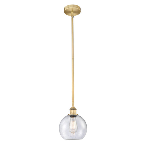 Innovations Athens 8in 1-Light Mini Pendant | Industrial Brushed Brass Steel and Seedy Glass | Kitchen Island & Dining Room | Model 616-1S-BB-G124-8