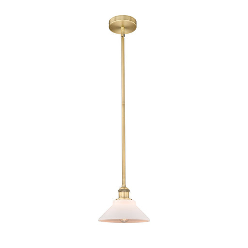 Innovations Orwell 8in 1-Light Mini Pendant | Industrial Brushed Brass Steel and Matte White Glass | Kitchen Island & Dining Room | Model 616-1S-BB-G131