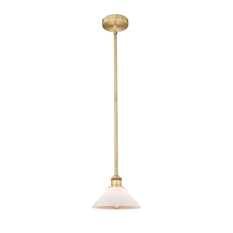 Innovations Orwell 8in 1-Light Mini Pendant | Industrial Brushed Brass and Matte White Glass | Kitchen Island & Dining Room | Model 616-1S-BB-G131-LED