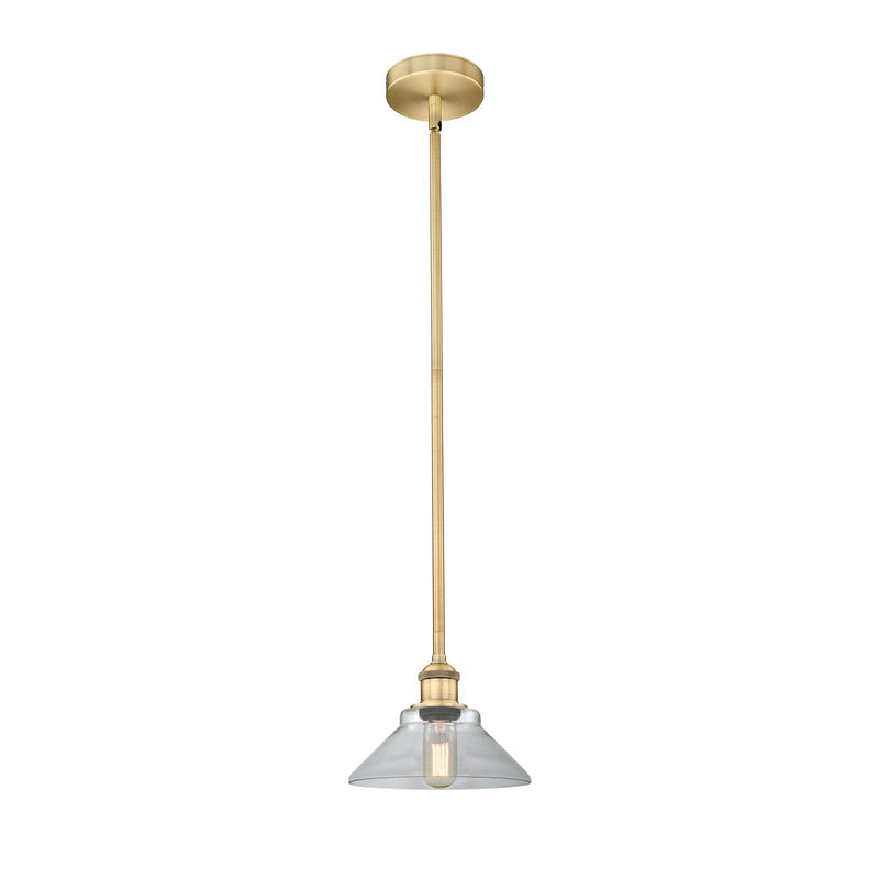 Innovations Orwell 8in 1-Light Mini Pendant | Industrial Brushed Brass Steel and Clear Glass | Kitchen Island & Dining Room | 8.38 | Model 616-1S-BB-G132