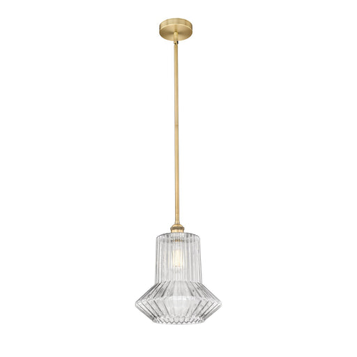 Innovations Springwater 12in 1-Light Mini Pendant | Industrial Brushed Brass Steel and Clear Fluted Glass | Kitchen Island & Dining | Model 616-1S-BB-G212
