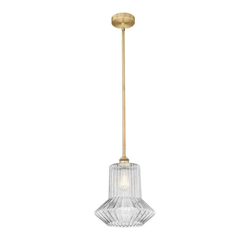 Innovations Springwater 12in 1-Light Mini Pendant | Industrial Brushed Brass Steel and Clear Fluted Glass | Kitchen Island & | Model 616-1S-BB-G212-LED