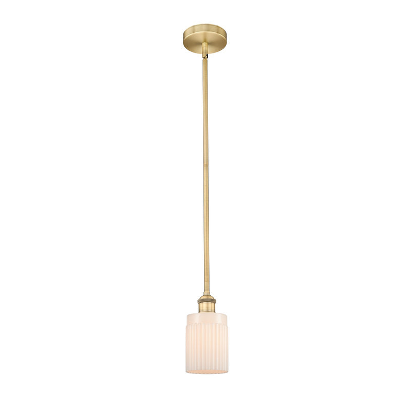 Innovations Hadley 4.5in 1-Light Mini Pendant | Art Nouveau Brushed Brass and Matte White Ribbed Glass | Kitchen Island & | Model 616-1S-BB-G341-LED