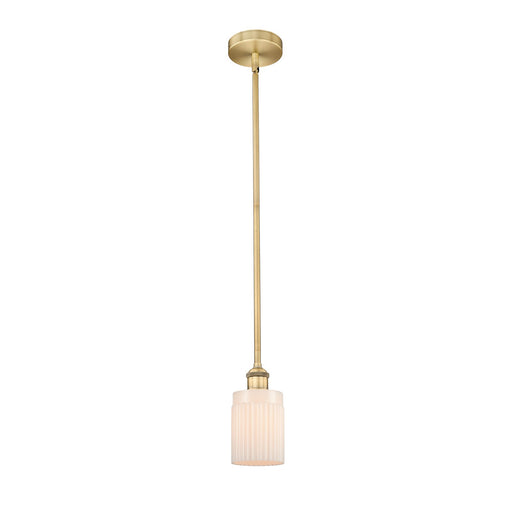 Innovations Hadley 4.5in 1-Light Mini Pendant | Art Nouveau Brushed Brass and Matte White Ribbed Glass | Kitchen Island & | Model 616-1S-BB-G341-LED