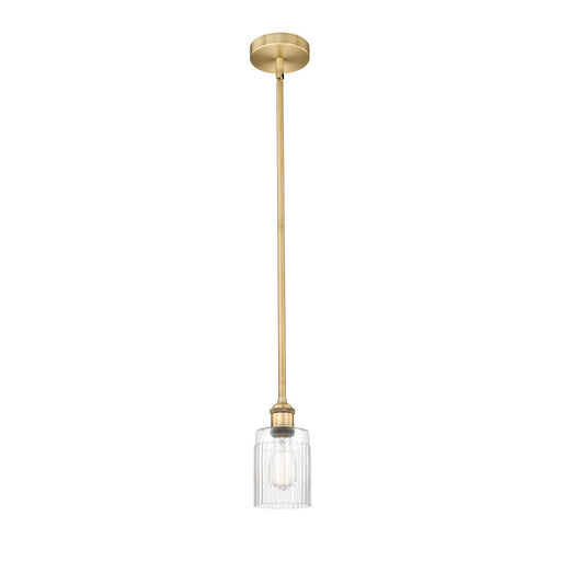 Innovations Hadley 4.5in 1-Light Mini Pendant | Art Nouveau Brushed Brass Steel and Clear Ribbed Glass | Kitchen Island & Dining | Model 616-1S-BB-G342