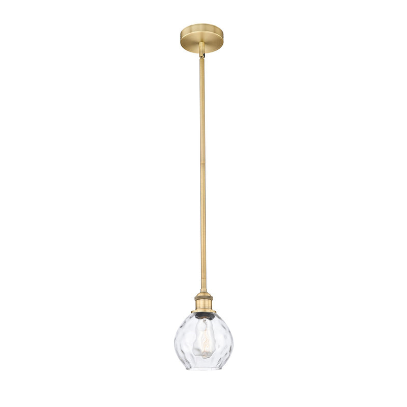 Innovations Waverly 6in 1-Light Mini Pendant | Industrial Brushed Brass Steel and Clear Water Glass | Kitchen Island & Dining | Model 616-1S-BB-G362-LED