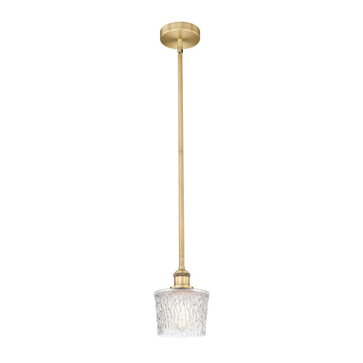 Innovations Niagara 1-Light 6.5in Mini Pendant | Industrial Brushed Brass Steel and Clear Textured Glass | Kitchen Island & Dining | Model 616-1S-BB-G402