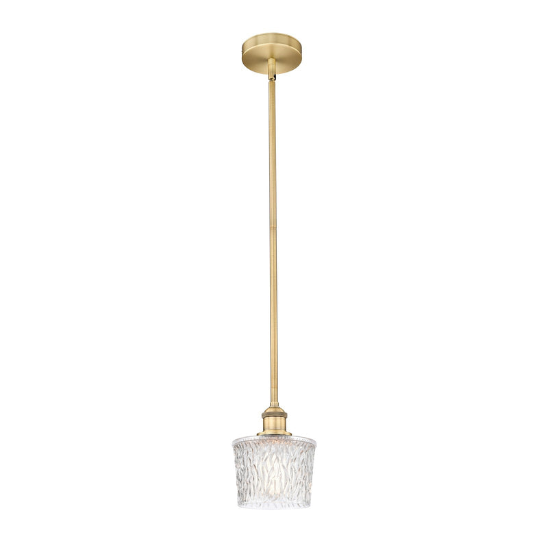 Innovations Niagara 7in 1-Light Mini Pendant | Industrial Brushed Brass Steel and Clear Textured Glass | Kitchen Island & | Model 616-1S-BB-G402-LED