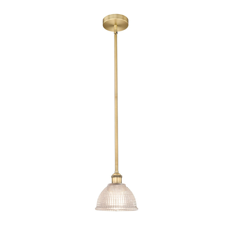 Innovations Arietta 8in 1-Light Mini Pendant | Industrial Brushed Brass Steel and Clear Glass | Kitchen Island & Dining Room | Model 616-1S-BB-G422-LED