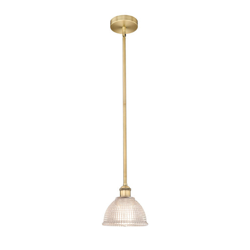 Innovations Arietta 8in 1-Light Mini Pendant | Industrial Brushed Brass Steel and Clear Glass | Kitchen Island & Dining Room | Model 616-1S-BB-G422-LED