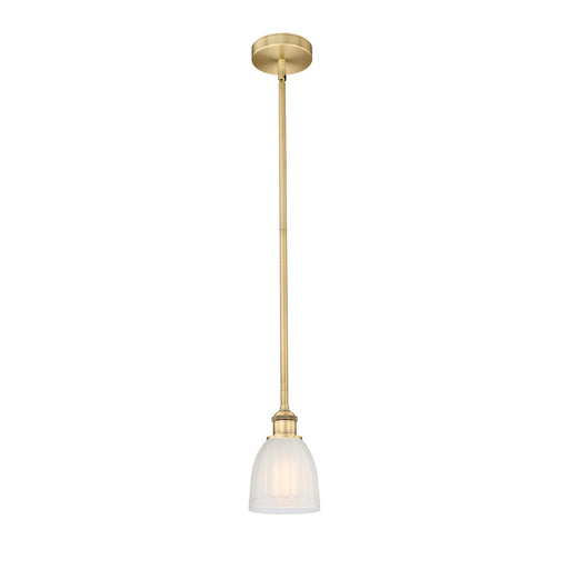 Innovations Brookfield 6in 1-Light Mini Pendant | Industrial Brushed Brass Steel and White Frosted Ribbed Glass | Kitchen | Model 616-1S-BB-G441-LED