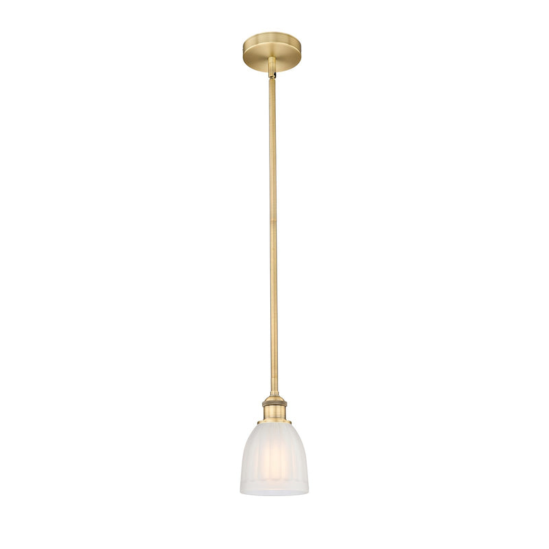 Innovations Brookfield 6in 1-Light Mini Pendant | Industrial Brushed Brass Steel and White Frosted Ribbed Glass | Kitchen | Model 616-1S-BB-G441-LED
