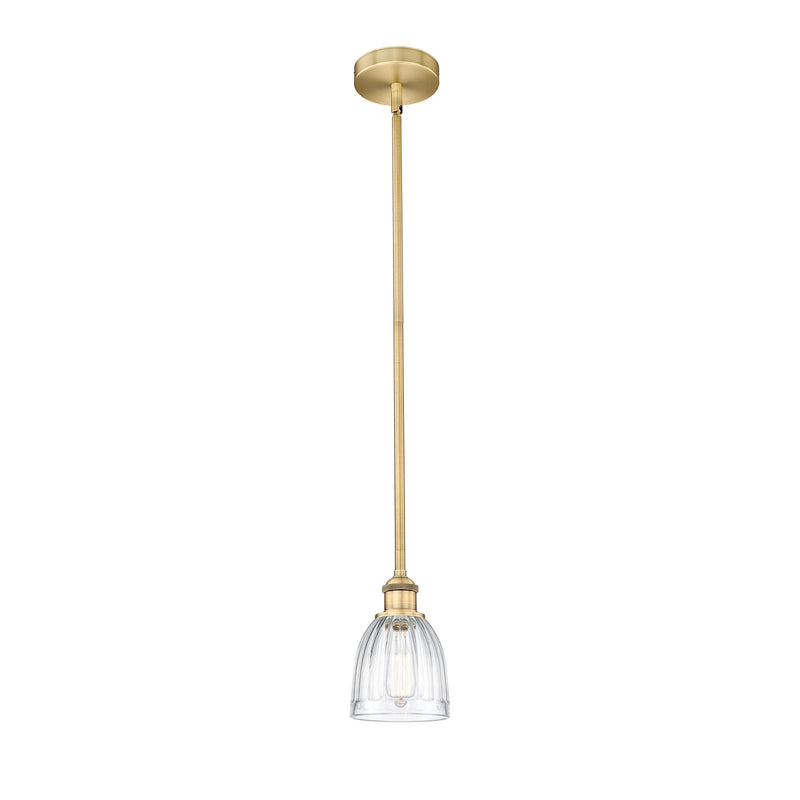 Innovations Brookfield 1-Light Mini Pendant | Industrial Brushed Brass Steel and Clear Ribbed Glass | Kitchen Island & Dining Room | Model 616-1S-BB-G442