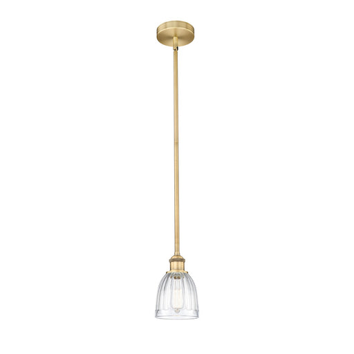 Innovations Brookfield 6in 1-Light Mini Pendant | Industrial Brushed Brass Steel and Clear Ribbed Glass | Kitchen Island & | Model 616-1S-BB-G442-LED