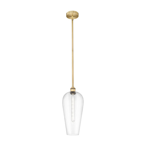 Innovations Chelsea 8in 1-Light Mini Pendant | Industrial Brushed Brass Steel and Clear Glass | Kitchen Island & Dining Room | Model 616-1S-BB-G456-8CL