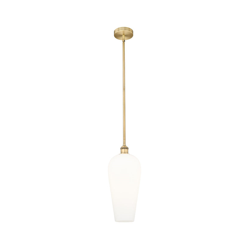 Innovations Chelsea 8in 1-Light Mini Pendant | Industrial Brushed Brass and White Glass | Kitchen Island & Dining Room | Damp | Model 616-1S-BB-G456-8WH