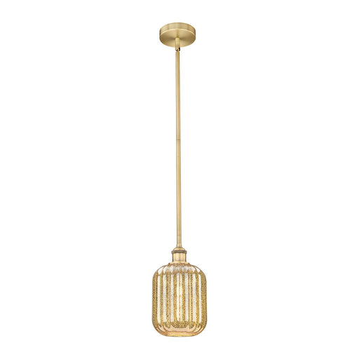 Innovations Preston Cylinder 7in 1-Light Mini Pendant | Industrial Brushed Brass and Mercury Glass | Kitchen Island & Dining | Model 616-1S-BB-G460-7ME