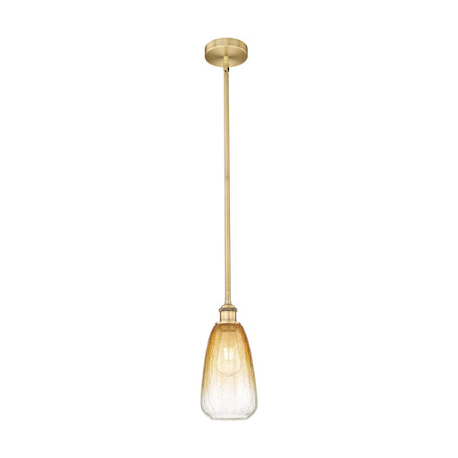 Innovations Brookhaven Almond 6in 1-Light Mini Pendant | Industrial Brushed Brass Steel and Amber Glass | Kitchen Island & | Model 616-1S-BB-G480-6AM