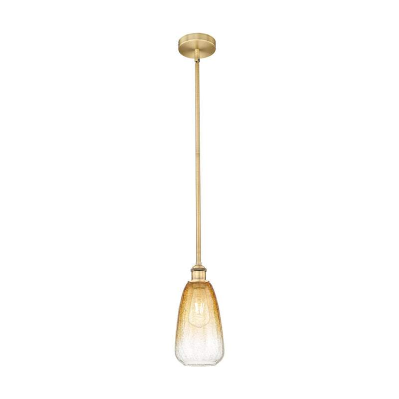 Innovations Brookhaven Almond 6in 1-Light Mini Pendant | Industrial Brushed Brass Steel and Amber Glass | Kitchen Island & | Model 616-1S-BB-G480-6AM