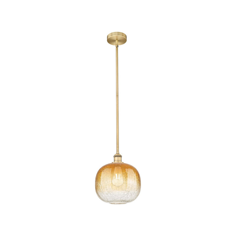 Innovations Brookhaven Sphere 10.5in 1-Light Mini Pendant | Industrial Brushed Brass Steel and Amber Glass | Kitchen Island | Model 616-1S-BB-G481-10AM