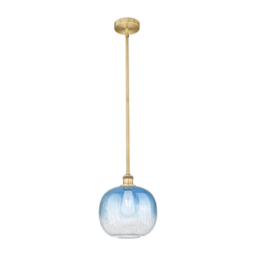 Innovations Brookhaven Sphere 10.5in 1-Light Mini Pendant | Industrial Brushed Brass and Sapphire Blue Glass | Kitchen Island | Model 616-1S-BB-G481-10SB