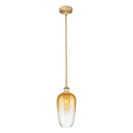 Innovations Brookhaven Flute 7in 1-Light Mini Pendant | Industrial Brushed Brass Steel and Amber Glass | Kitchen Island & | Model 616-1S-BB-G484-7AM