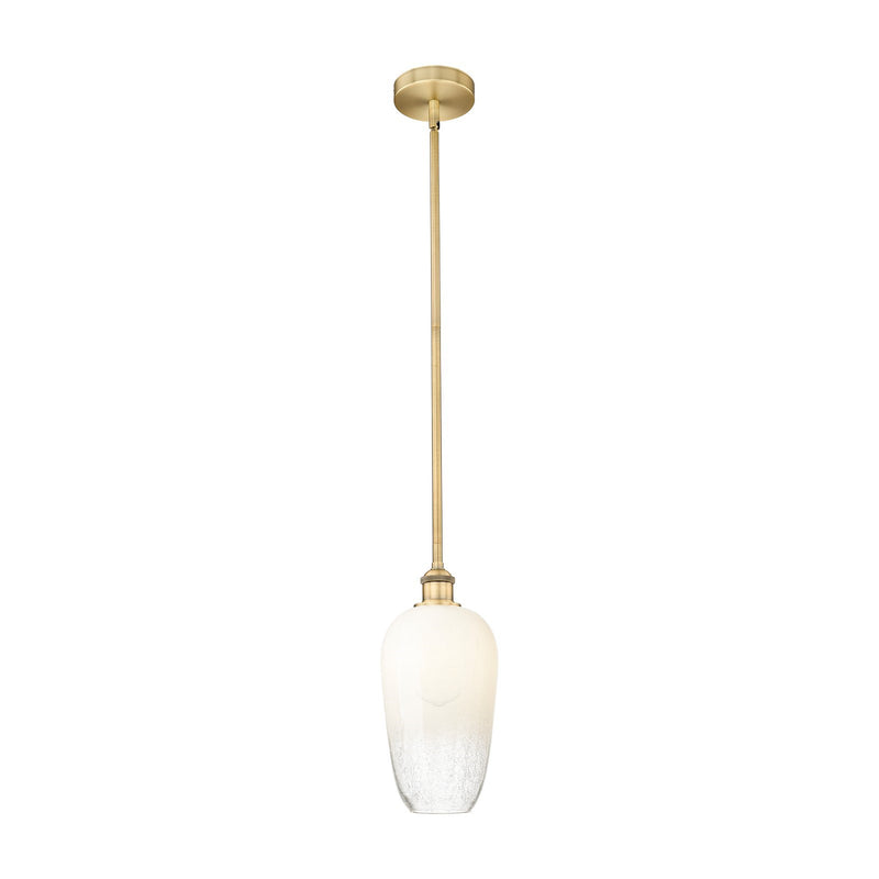 Innovations Brookhaven Flute 7in 1-Light Mini Pendant | Industrial Brushed Brass Steel and Opal Glass | Kitchen Island & Dining | Model 616-1S-BB-G484-7OP