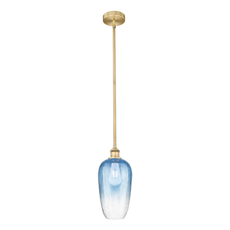 Innovations Brookhaven Flute 7in 1-Light Mini Pendant | Industrial Brushed Brass and Sapphire Blue Glass | Kitchen Island & | Model 616-1S-BB-G484-7SB
