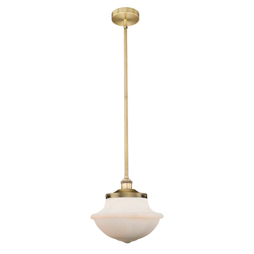 Innovations Oxford 12in 1-Light Mini Pendant | Industrial Brushed Brass Steel and Matte White Frosted Glass | Kitchen Island & | Model 616-1S-BB-G541