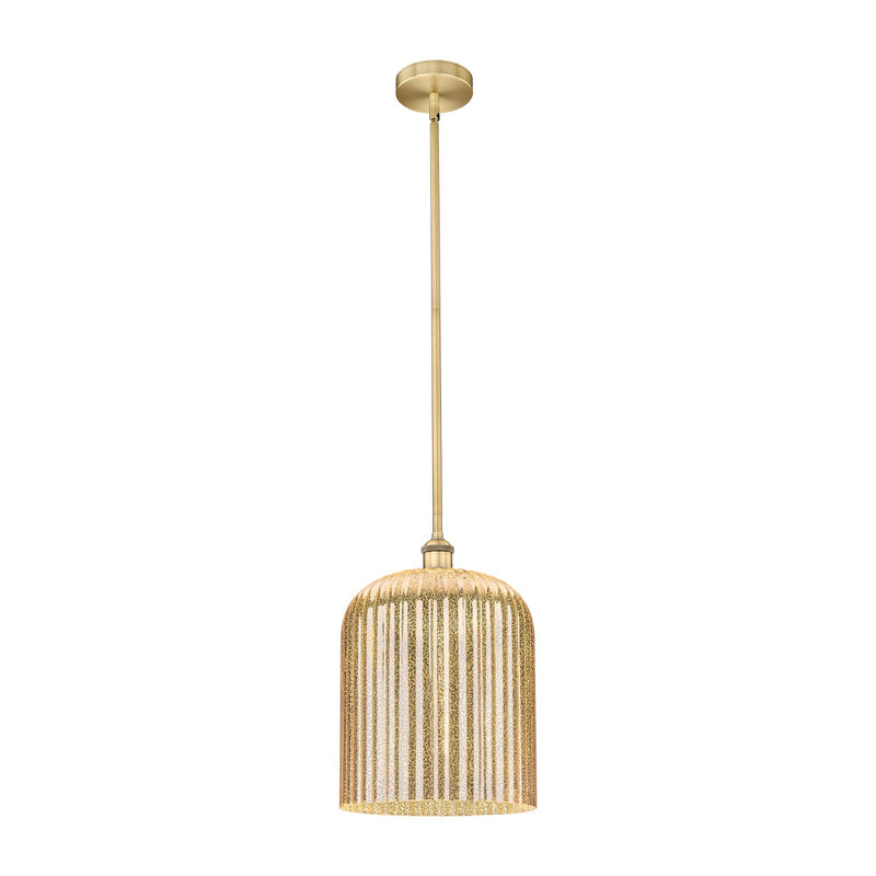 Innovations Bridal Veil 5in 1-Light Mini Pendant | Art Nouveau Brushed Brass Steel and Mercury Ribbed Glass | Kitchen Island & | Model 616-1S-BB-G559-12ME