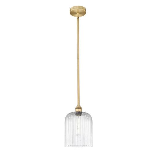 Innovations Bridal Veil 5in 1-Light Mini Pendant | Art Nouveau Brushed Brass Steel and Clear Ribbed Glass | Kitchen Island & | Model 616-1S-BB-G559-8CL