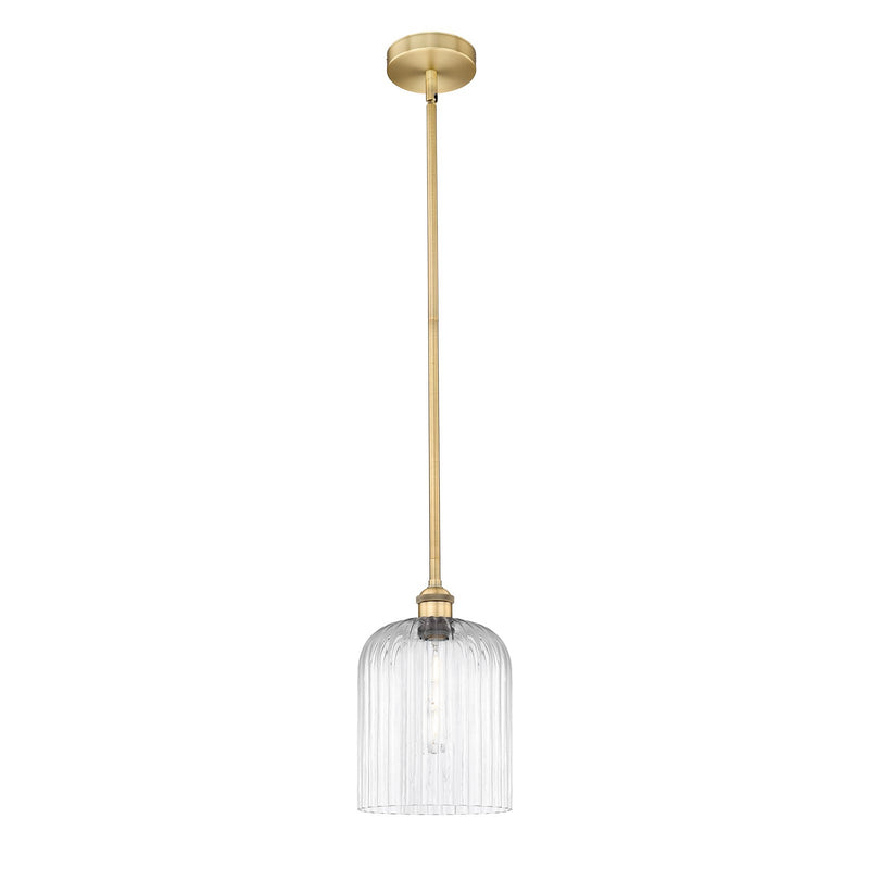 Innovations Bridal Veil 5in 1-Light Mini Pendant | Art Nouveau Brushed Brass Steel and Clear Ribbed Glass | Kitchen Island & | Model 616-1S-BB-G559-8CL