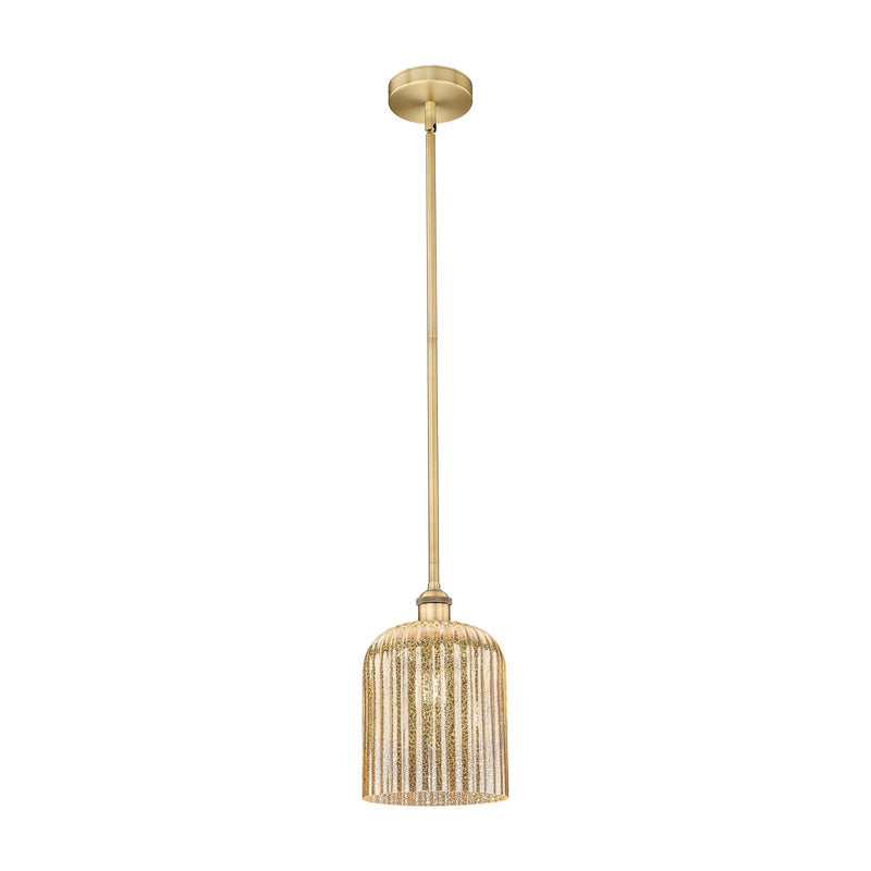 Innovations Bridal Veil 5in 1-Light Mini Pendant | Art Nouveau Brushed Brass and Mercury Ribbed Glass | Kitchen Island & Dining | Model 616-1S-BB-G559-8ME
