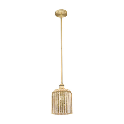 Innovations Bridal Veil 5in 1-Light Mini Pendant | Art Nouveau Brushed Brass and Mercury Ribbed Glass | Kitchen Island & Dining | Model 616-1S-BB-G559-8ME